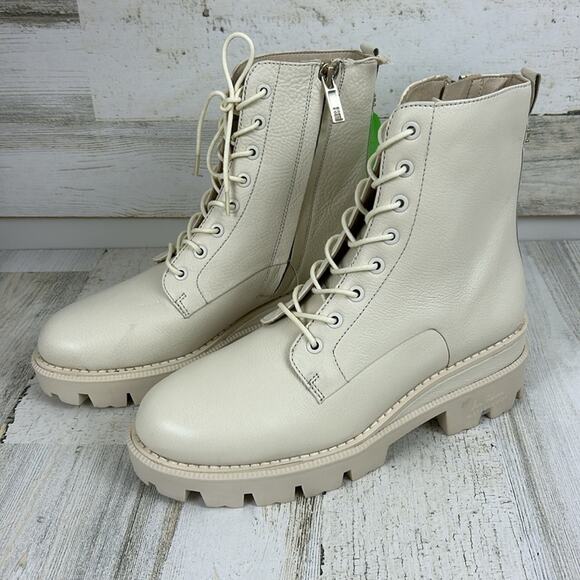 Sam Edelman womens sz 6.5M cream leather lace up chunky ankle boots - Picture 1 of 11